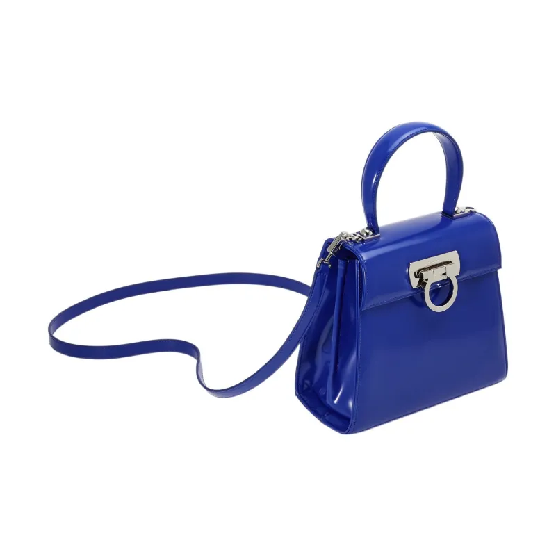 FERRAGAMO Cow Leather Messenger Bag Shoulder Bag Crossbody Bag Handbag Small Size Women's Blue-3