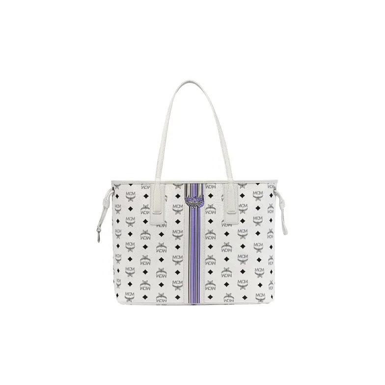 MCM Liz Visetos Fabric+Artificial Leather Combo Bag, Tote Bag, Shopping Bag, Shoulder Bag Medium Size Women's White-1