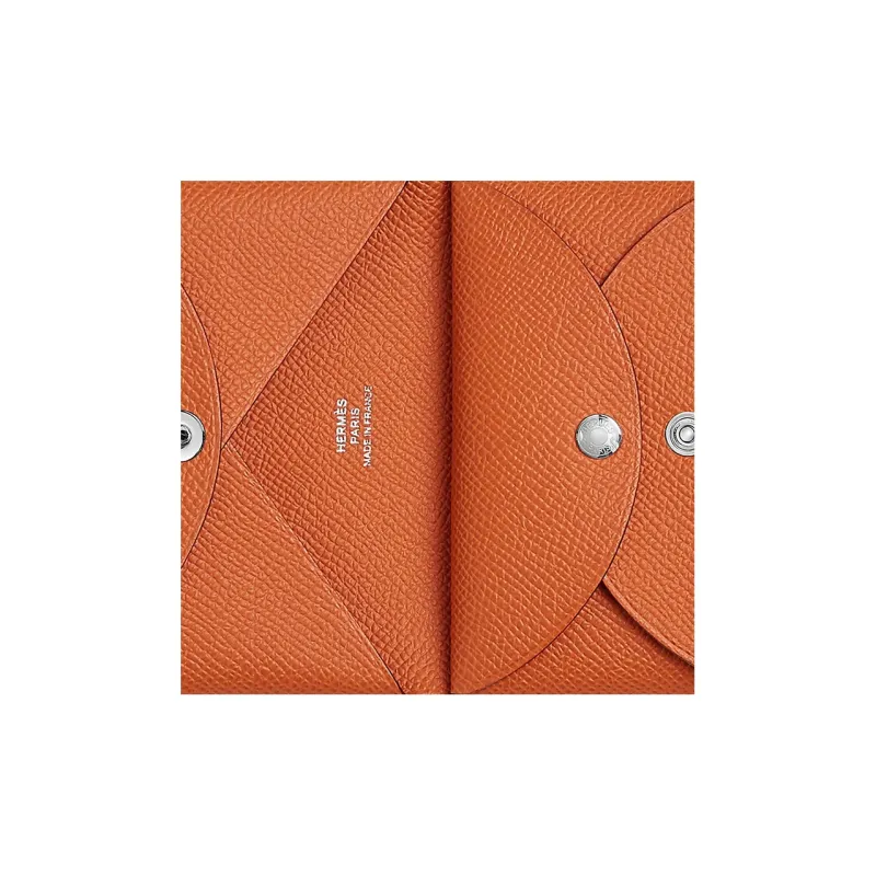 HERMES Calvi Epsom Calfskin Card Holder Mini Women's 93 Orange Orange-2