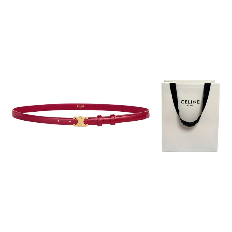 CELINE Fashion Casual Minimalist Style Smooth Buckle Leather Belts Women's Red-3