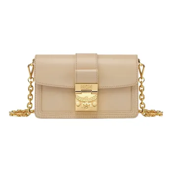MCM Tracy Visetos Cow Leather Crossbody Bag Mini Women's Beige