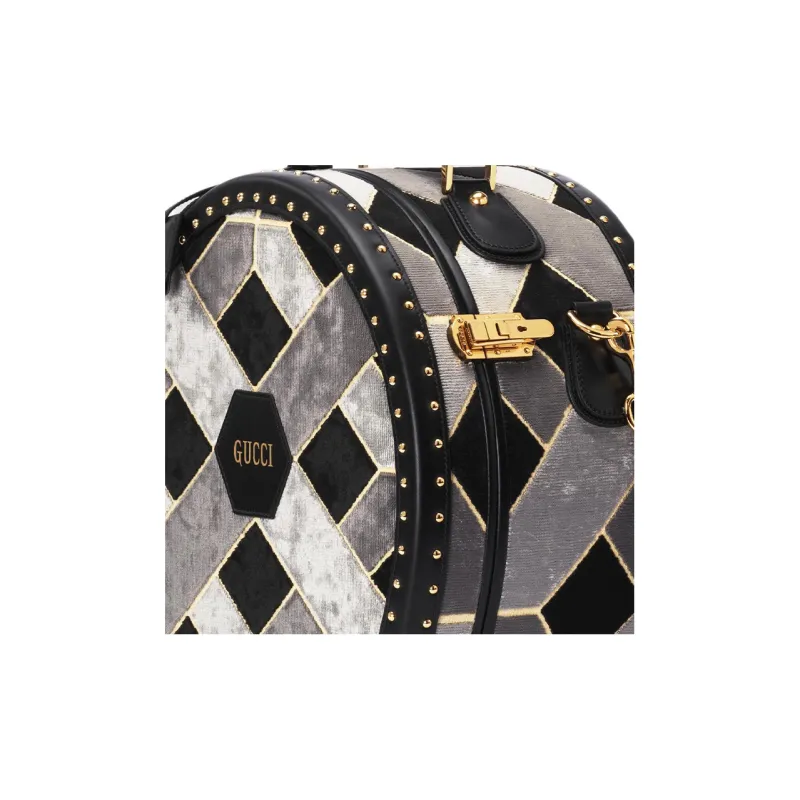 GUCCI Velvet Hats & Caps Storage Box Handbag Shoulder Bag Crossbody Bag Storage Box Small Size Women's Gray/Black-7