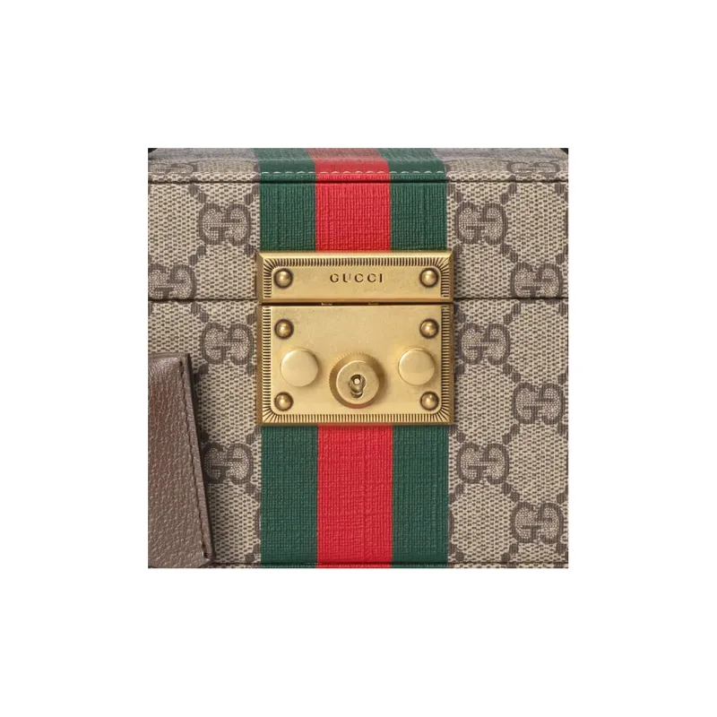 GUCCI Canvas With Leather Makeup Bag, Handbag, Shoulder Bag, Crossbody Bag Women's Beige/Ebony-7