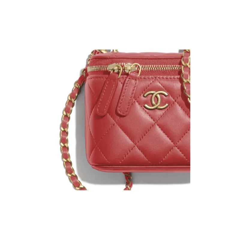 CHANEL Lambskin Box Bag, Shoulder Bag, Crossbody Bag Women's Watermelon Red-1
