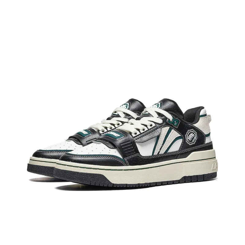 LiNing Badfive Anti Slip Wear Resistant Low Top Vintage Basketball Shoes Men's Black White Green-2