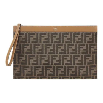 FENDI Cow Leather Clutch Medium Size Men's Brown