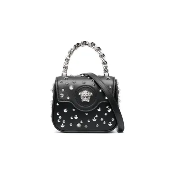VERSACE Cow Leather Crossbody Handbags Mini Women's Black