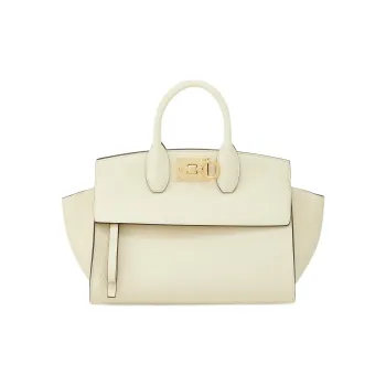 FERRAGAMO Studio Cow Leather Handbag Medium Size Women's White