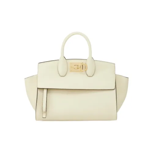 FERRAGAMO Studio Cow Leather Handbag Medium Size Women's White