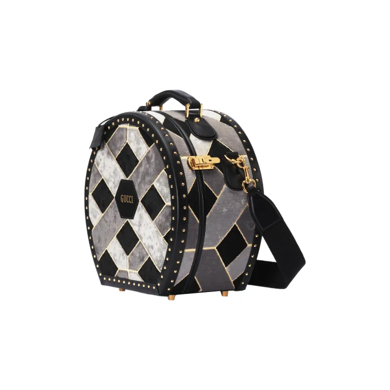 GUCCI Velvet Hats & Caps Storage Box Handbag Shoulder Bag Crossbody Bag Storage Box Small Size Women's Gray/Black-1