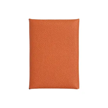 HERMES Calvi Epsom Calfskin Card Holder Mini Women's 93 Orange Orange
