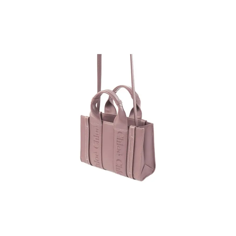Chloe Woody Smooth Calf Leather Tote Bag Shopping Bag Shoulder Bag Crossbody Bag Handbag Mini Women's Purple-1