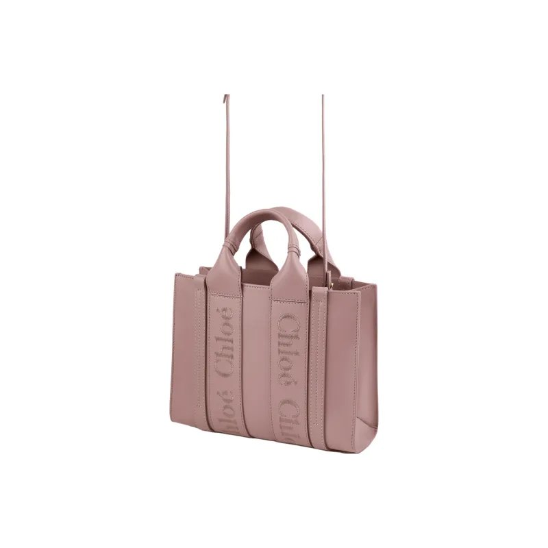 Chloe Woody Smooth Calf Leather Tote Bag Shopping Bag Shoulder Bag Crossbody Bag Handbag Small Size Women's Purple-2