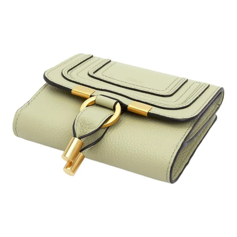 Chloe Cow Leather Wallet, Card Holder, Coin Purse Small Size Women's Light Green-3