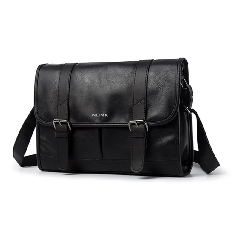 NOMK PU Cortex Workwear Messenger Bag Backpack Crossbody Bag Regular Unisex Black-1
