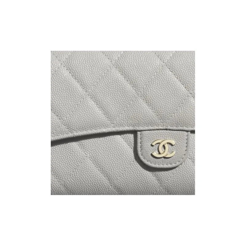 CHANEL Classic Flap CF Grain Embossed Calfskin & Metal Wallet Women's Gray-4