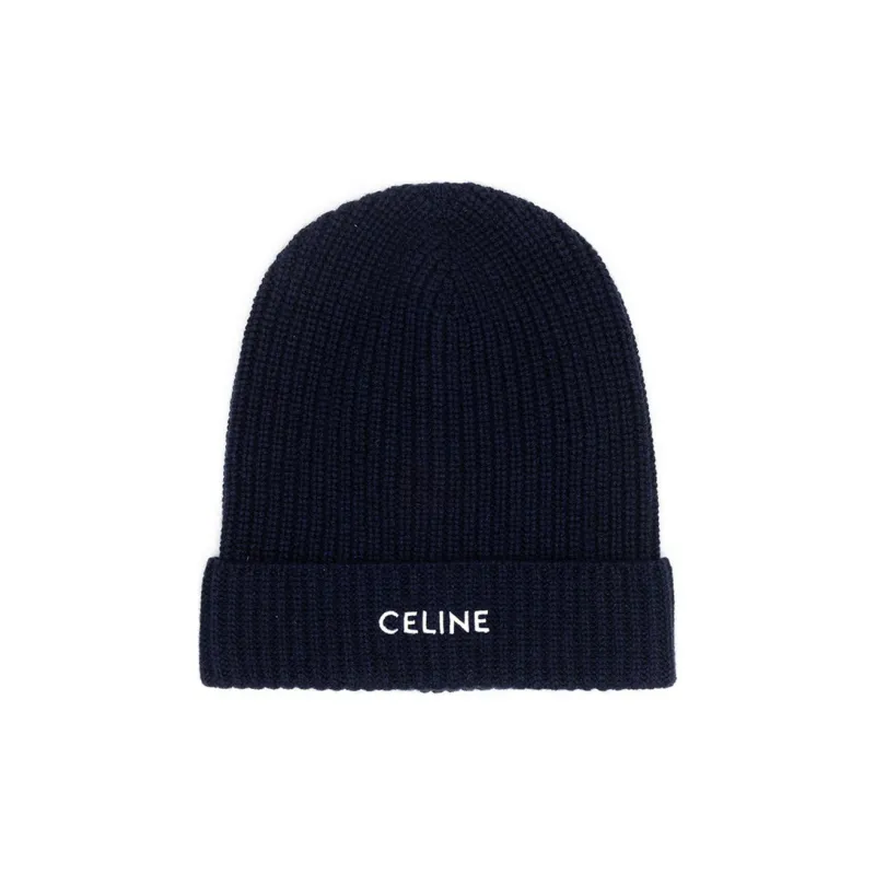 CELINE Cashmere Knitted Hat Unisex Blue-0