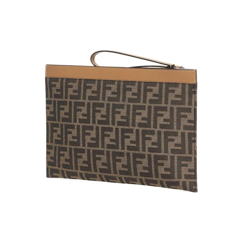 FENDI Cow Leather Clutch Medium Size Men's Brown-2