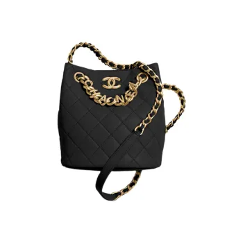CHANEL Lambskin Bucket Bags Shoulder Bag Crossbody Bag Small Size Women's Black