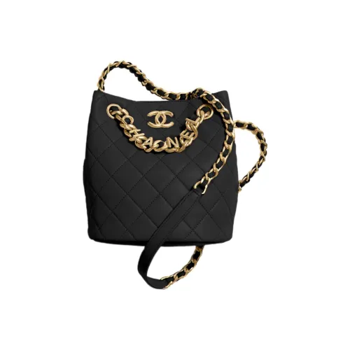 CHANEL Lambskin Bucket Bags Shoulder Bag Crossbody Bag Small Size Women's Black