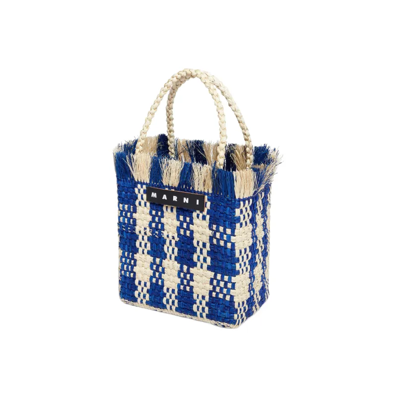 MARNI Palm Fiber With Cow Leather Basket Bag Handbag Trumpets Women's Natural/Blue-1