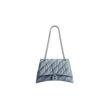 Balenciaga CRUSH Cotton And Denim Handbag Shoulder Bag Women's Blue