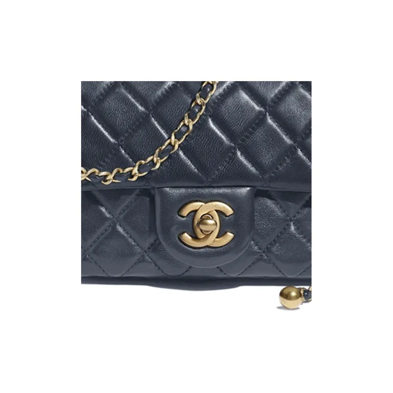 CHANEL Lambskin Chain Bag, Shoulder Bag, Crossbody Bag Women's Navy Blue-2
