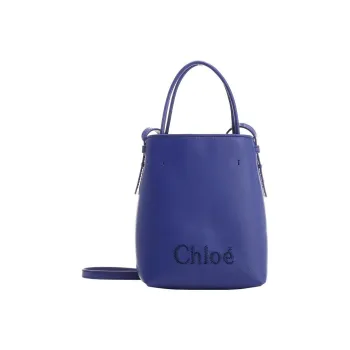 Chloe Cow Leather Bucket Bag Handbag Shoulder Bag Crossbody Bag Women's Blue