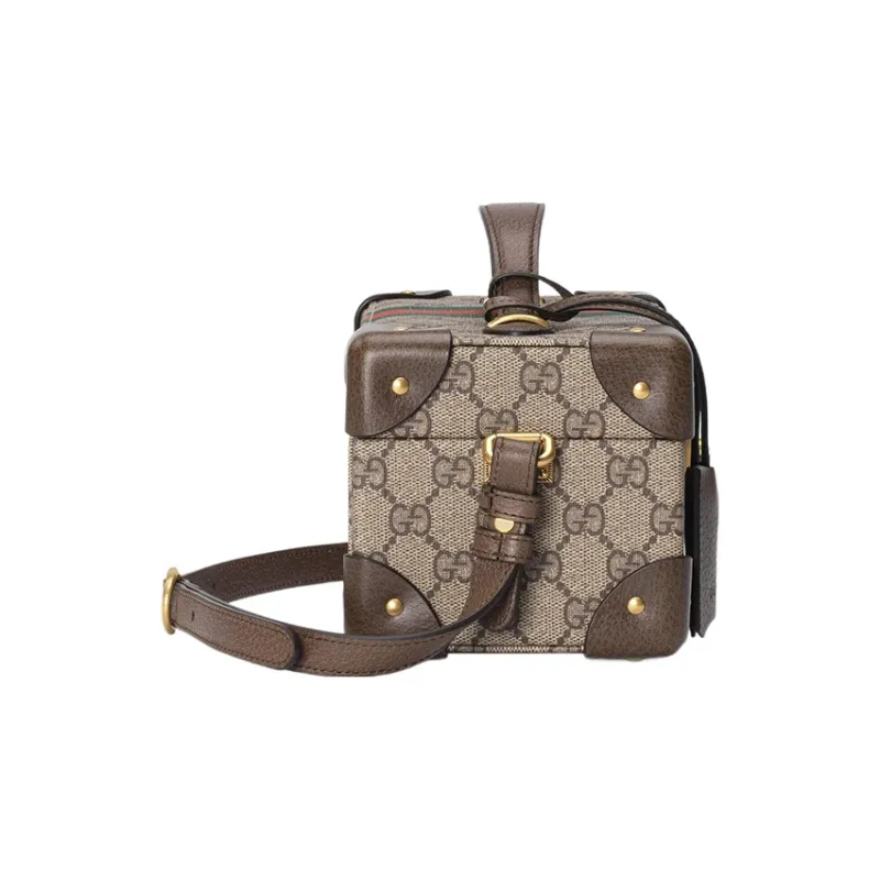 GUCCI Canvas With Leather Makeup Bag, Handbag, Shoulder Bag, Crossbody Bag Women's Beige/Ebony-2