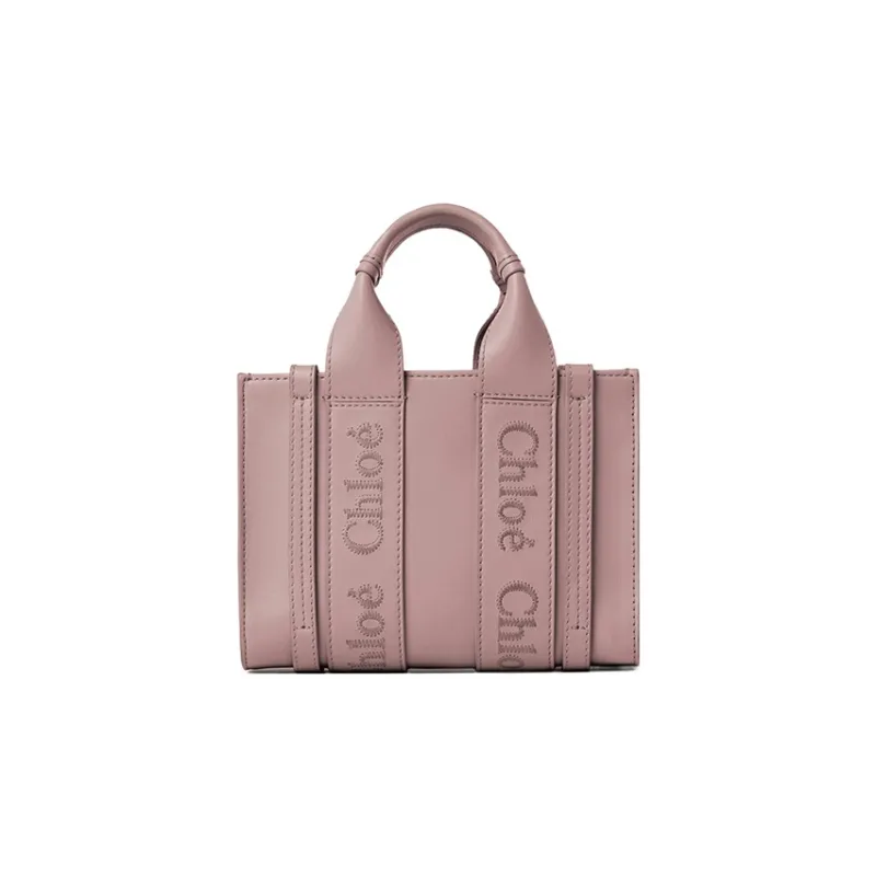 Chloe Woody Smooth Calf Leather Tote Bag Shopping Bag Shoulder Bag Crossbody Bag Handbag Small Size Women's Purple-1