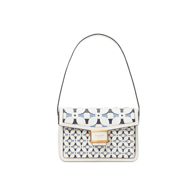 Kate Spade Katy Cow Leather Messenger Bag Handbag Shoulder Bag Women's White & Blue-0