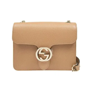 GUCCI Calfskin Messenger Bag Wind Instrument Bag Handbag Shoulder Bag Crossbody Bag Small Size Women's Light Brown