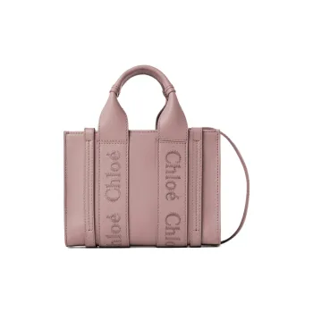 Chloe Woody Smooth Calf Leather Tote Bag Shopping Bag Shoulder Bag Crossbody Bag Handbag Small Size Women's Purple