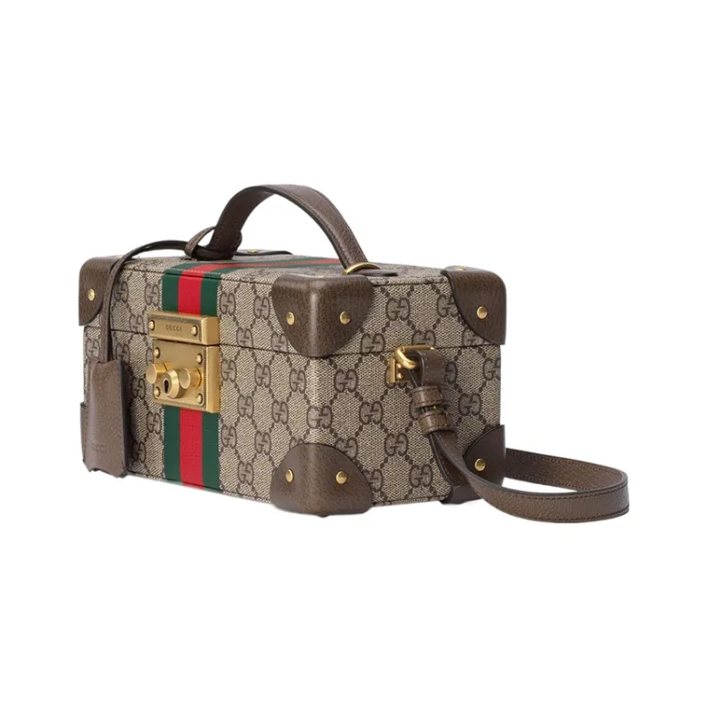 GUCCI Canvas With Leather Makeup Bag, Handbag, Shoulder Bag, Crossbody Bag Women's Beige/Ebony-1