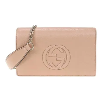 GUCCI Litchi Grain Leather Shoulder Bag Crossbody Bag Women's Light Brown