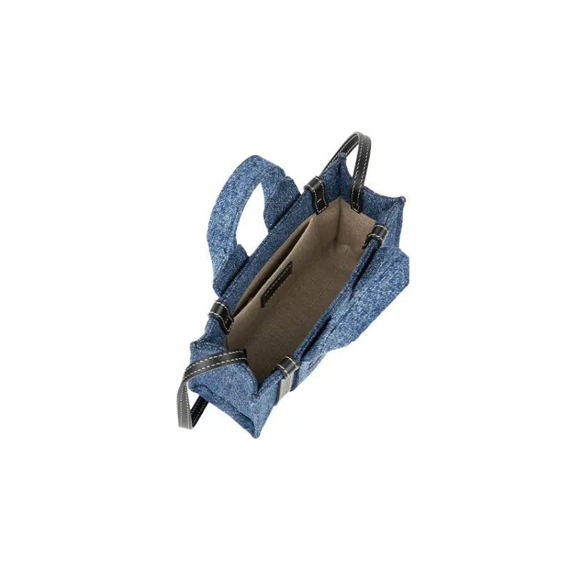 Chloe Woody Linen Denim With Calfskin Tote Bag Shopping Bag Shoulder Bag Crossbody Bag Handbag Mini Women's Denim-1