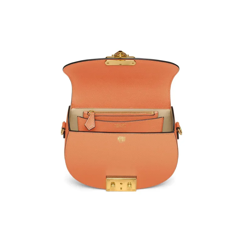Moynat Full Grain Veau Carat Leather Saddle Bag, Shoulder Bag, Crossbody Bag Trumpets Women's Orange-3