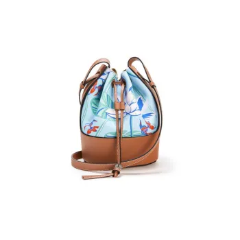 LOEWE Canvas With Calfskin Bucket Bag, Shoulder Bag, Crossbody Bag Small Size Women's Blue/Brown