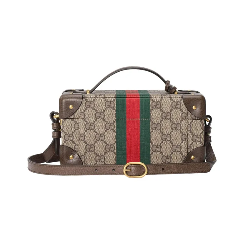GUCCI Canvas With Leather Makeup Bag, Handbag, Shoulder Bag, Crossbody Bag Women's Beige/Ebony-3
