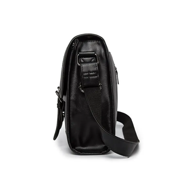 NOMK PU Cortex Workwear Messenger Bag Backpack Crossbody Bag Regular Unisex Black-2