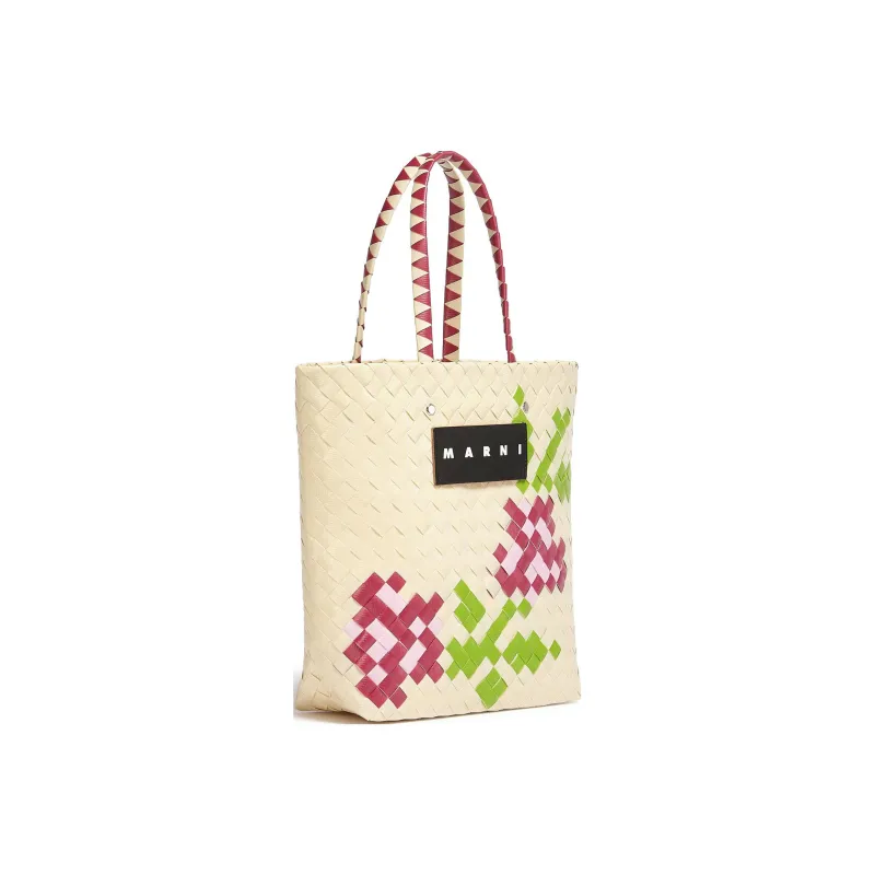 MARNI Polyester Basket Bag Handbag Small Size Women's Natural/Green/Pink-1