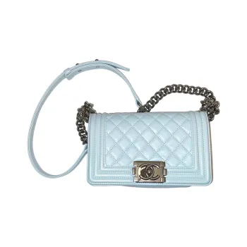 CHANEL Leboy Calfskin Mouth Cover Bag, Crossbody Bags, Shoulder Bags Trumpets Women's Light Blue