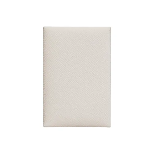 HERMES Calvi Epsom Calfskin Card Holder Women's Light Gray