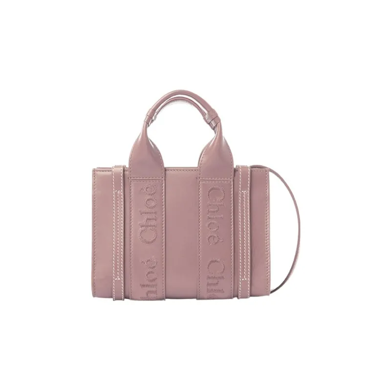 Chloe Woody Smooth Calf Leather Tote Bag Shopping Bag Shoulder Bag Crossbody Bag Handbag Mini Women's Purple-0