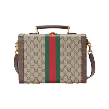 GUCCI Canvas With Leather Shoulder Bag Crossbody Bag Handbag Large Size Women's Brown