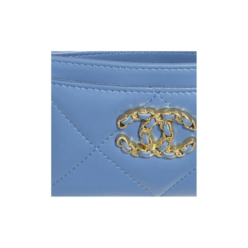 CHANEL 19Bag Lambskin Card Holder Card Holder Women's Blue-4