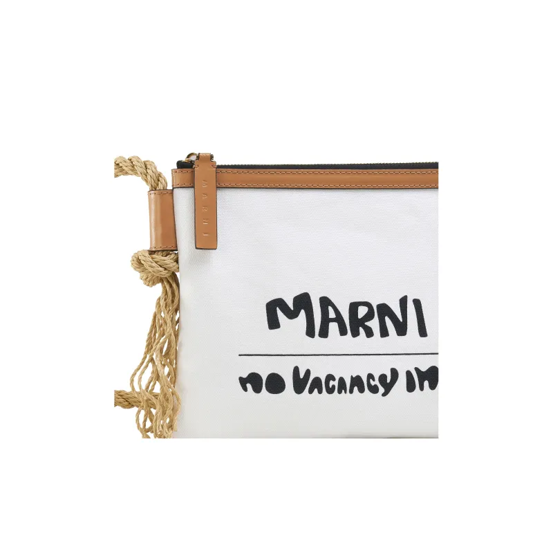 MARNI No Vacancy Inn Collaboration Cotton With Cow Leather Canvas Bag Clutch Women's White/Beige-2