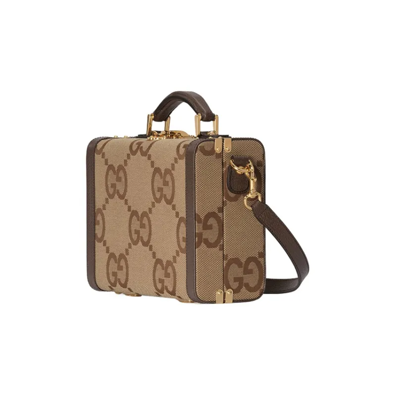 GUCCI Canvas With Leather Makeup Bag Shoulder Bag Crossbody Bag Handbag Women's Camel-1