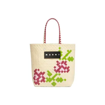 MARNI Polyester Basket Bag Handbag Small Size Women's Natural/Green/Pink