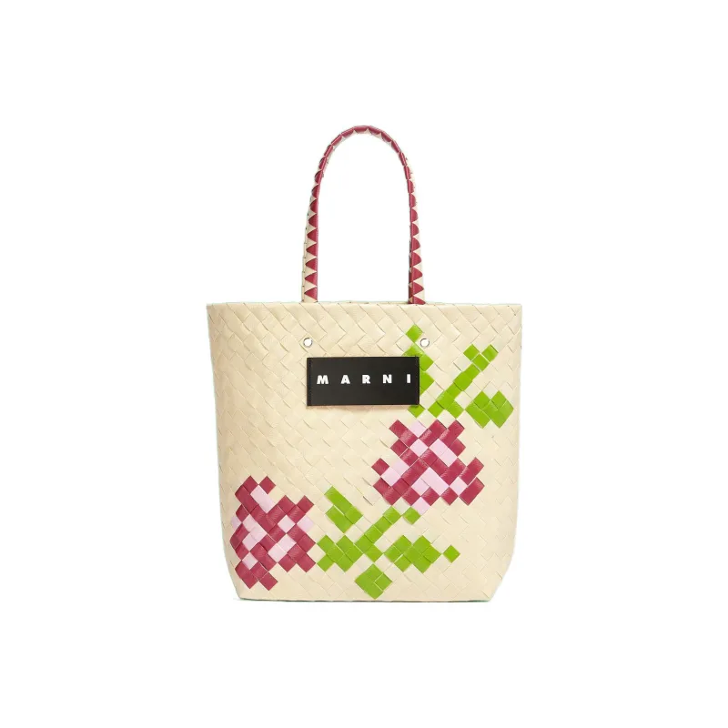 MARNI Polyester Basket Bag Handbag Small Size Women's Natural/Green/Pink-0
